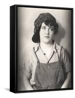 Woman in Backwards Cap and Bib Overalls-null-Framed Stretched Canvas