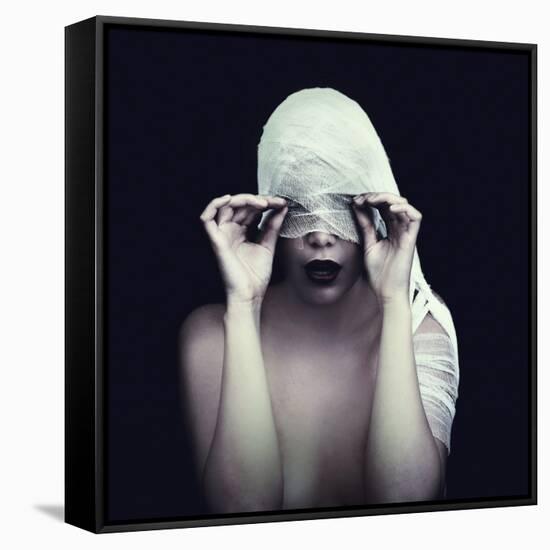 Woman in Bandage over Black Background-viczast-Framed Stretched Canvas