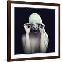 Woman in Bandage over Black Background-viczast-Framed Photographic Print