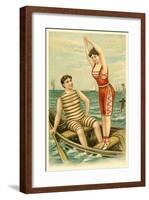 Woman in Bathing Costume Diving from Boat-null-Framed Art Print