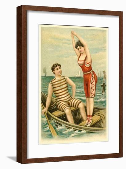 Woman in Bathing Costume Diving from Boat-null-Framed Art Print