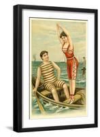 Woman in Bathing Costume Diving from Boat-null-Framed Art Print