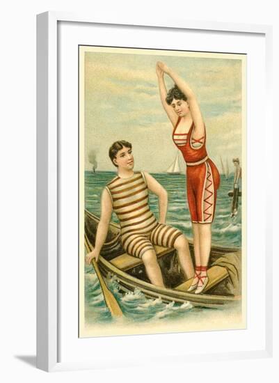 Woman in Bathing Costume Diving from Boat-null-Framed Art Print