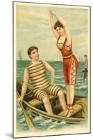 Woman in Bathing Costume Diving from Boat-null-Mounted Art Print