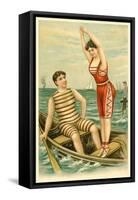 Woman in Bathing Costume Diving from Boat-null-Framed Stretched Canvas