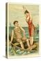Woman in Bathing Costume Diving from Boat-null-Stretched Canvas