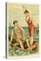 Woman in Bathing Costume Diving from Boat-null-Stretched Canvas