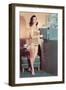 Woman in Bathing Suit with File Cabinet, Retro-null-Framed Art Print