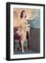 Woman in Bathing Suit with File Cabinet, Retro-null-Framed Art Print