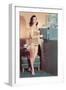 Woman in Bathing Suit with File Cabinet, Retro-null-Framed Art Print