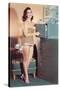 Woman in Bathing Suit with File Cabinet, Retro-null-Stretched Canvas