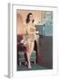 Woman in Bathing Suit with File Cabinet, Retro-null-Framed Art Print