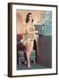 Woman in Bathing Suit with File Cabinet, Retro-null-Framed Art Print