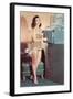 Woman in Bathing Suit with File Cabinet, Retro-null-Framed Art Print