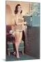 Woman in Bathing Suit with File Cabinet, Retro-null-Mounted Art Print