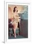 Woman in Bathing Suit with File Cabinet, Retro-null-Framed Art Print