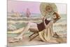 Woman in Beach Chair with Parasol-null-Mounted Art Print