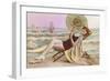 Woman in Beach Chair with Parasol-null-Framed Art Print