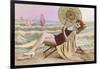 Woman in Beach Chair with Parasol-null-Framed Art Print