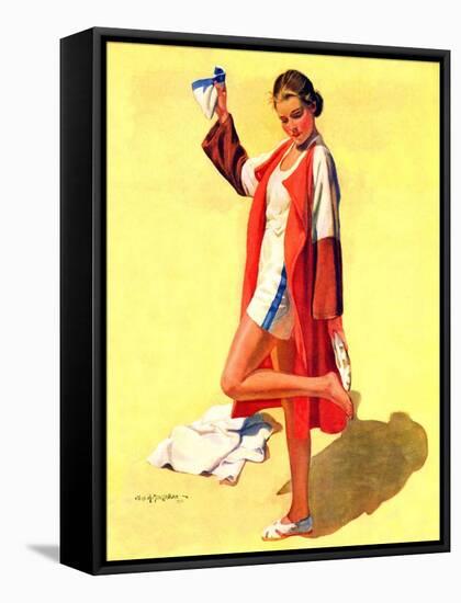 "Woman in Beach Outfit,"August 11, 1934-Charles A. MacLellan-Framed Stretched Canvas