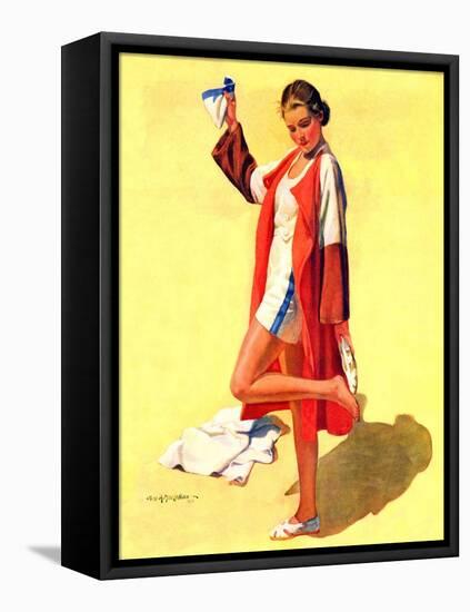 "Woman in Beach Outfit,"August 11, 1934-Charles A. MacLellan-Framed Stretched Canvas