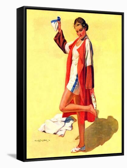 "Woman in Beach Outfit,"August 11, 1934-Charles A. MacLellan-Framed Stretched Canvas