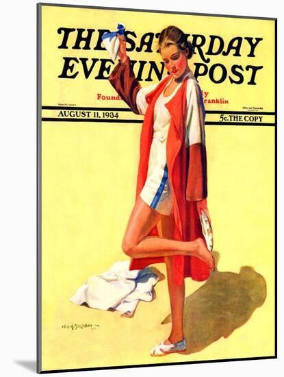 "Woman in Beach Outfit," Saturday Evening Post Cover, August 11, 1934-Charles A. MacLellan-Mounted Giclee Print