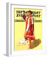"Woman in Beach Outfit," Saturday Evening Post Cover, August 11, 1934-Charles A. MacLellan-Framed Premium Giclee Print
