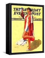 "Woman in Beach Outfit," Saturday Evening Post Cover, August 11, 1934-Charles A. MacLellan-Framed Stretched Canvas