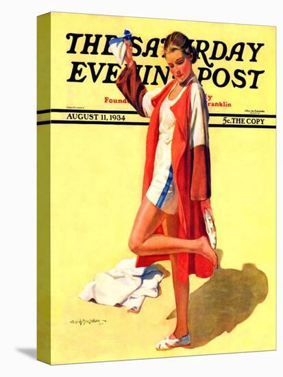 "Woman in Beach Outfit," Saturday Evening Post Cover, August 11, 1934-Charles A. MacLellan-Stretched Canvas