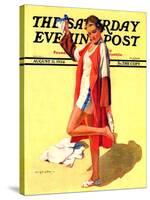 "Woman in Beach Outfit," Saturday Evening Post Cover, August 11, 1934-Charles A. MacLellan-Stretched Canvas