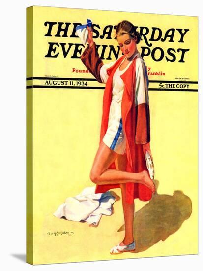 "Woman in Beach Outfit," Saturday Evening Post Cover, August 11, 1934-Charles A. MacLellan-Stretched Canvas