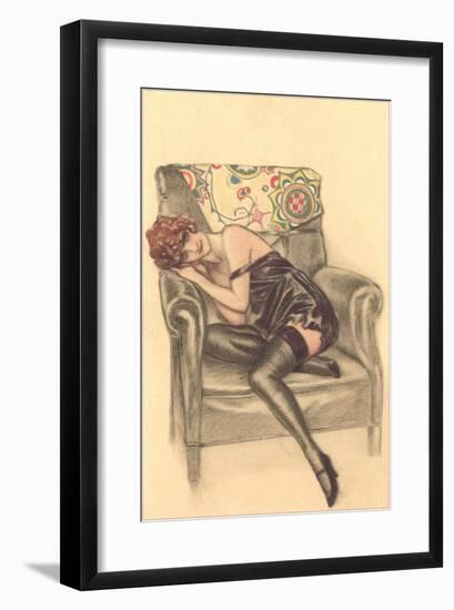 Woman in Black Chemise in Chair-null-Framed Art Print