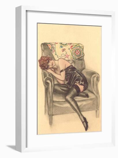 Woman in Black Chemise in Chair-null-Framed Art Print