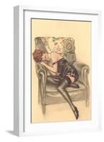 Woman in Black Chemise in Chair-null-Framed Art Print