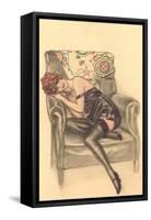 Woman in Black Chemise in Chair-null-Framed Stretched Canvas