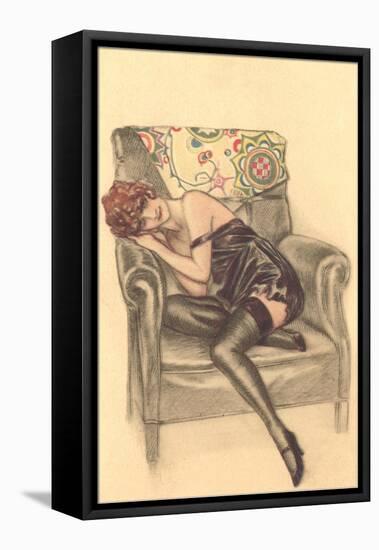 Woman in Black Chemise in Chair-null-Framed Stretched Canvas