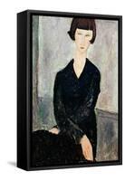 Woman in Black Dress-Amedeo Modigliani-Framed Stretched Canvas