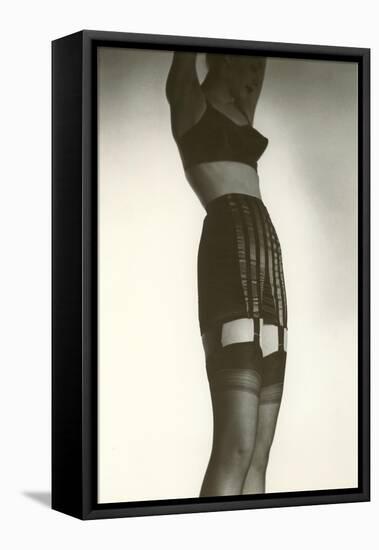 Woman in Black Garter Belt and Pointy Bra-null-Framed Stretched Canvas