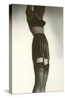 Woman in Black Garter Belt and Pointy Bra-null-Stretched Canvas