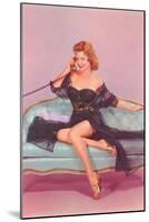 Woman in Black Lingerie on Telephone-null-Mounted Art Print