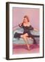 Woman in Black Lingerie on Telephone-null-Framed Art Print