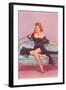 Woman in Black Lingerie on Telephone-null-Framed Art Print