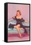 Woman in Black Lingerie on Telephone-null-Framed Stretched Canvas