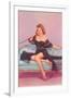 Woman in Black Lingerie on Telephone-null-Framed Art Print