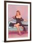 Woman in Black Lingerie on Telephone-null-Framed Art Print