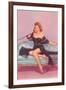 Woman in Black Lingerie on Telephone-null-Framed Art Print