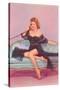 Woman in Black Lingerie on Telephone-null-Stretched Canvas
