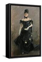 Woman in Black or before the Theatre, 1875 (Oil on Canvas)-Berthe Morisot-Framed Stretched Canvas