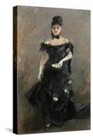 Woman in Black or before the Theatre, 1875 (Oil on Canvas)-Berthe Morisot-Stretched Canvas